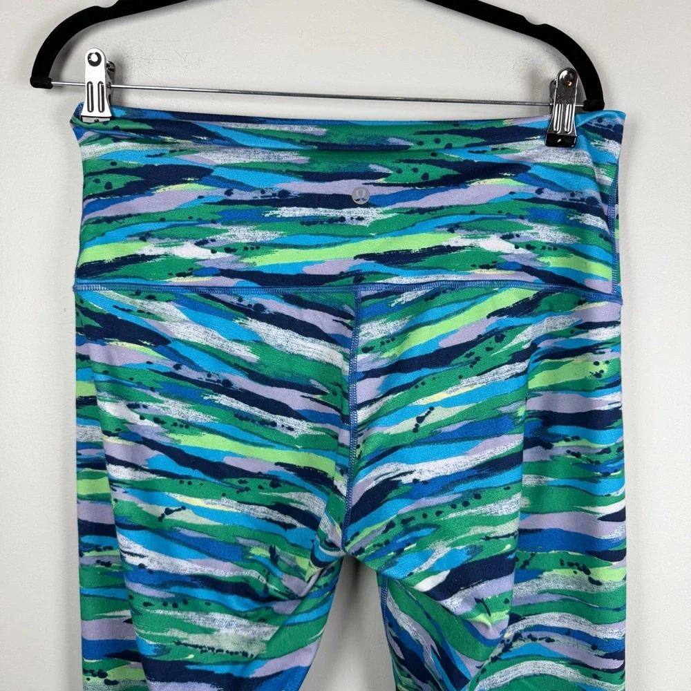 Lululemon Wunder Under Green Blue Crop In Seven Wonders Multi Leggings Size 12